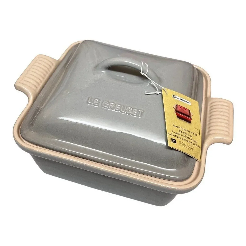 Le Creuset Mist Gray Deep Square Casserole Dish 4 qt with Lid‎ 10” Christmas